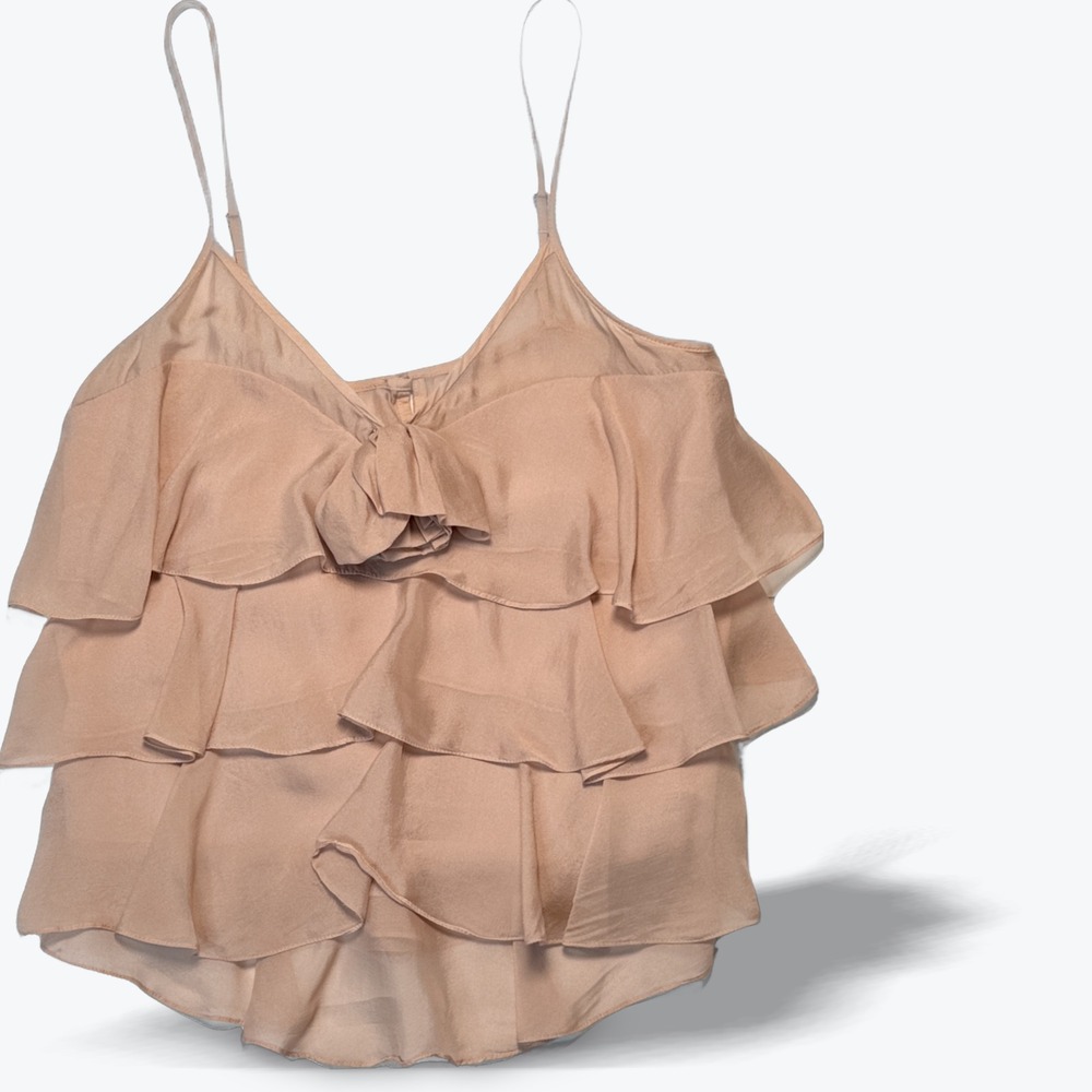 Rebecca Taylor Silk Ruffle Cami Top Blush Pink Tiered V-Neck Size 0